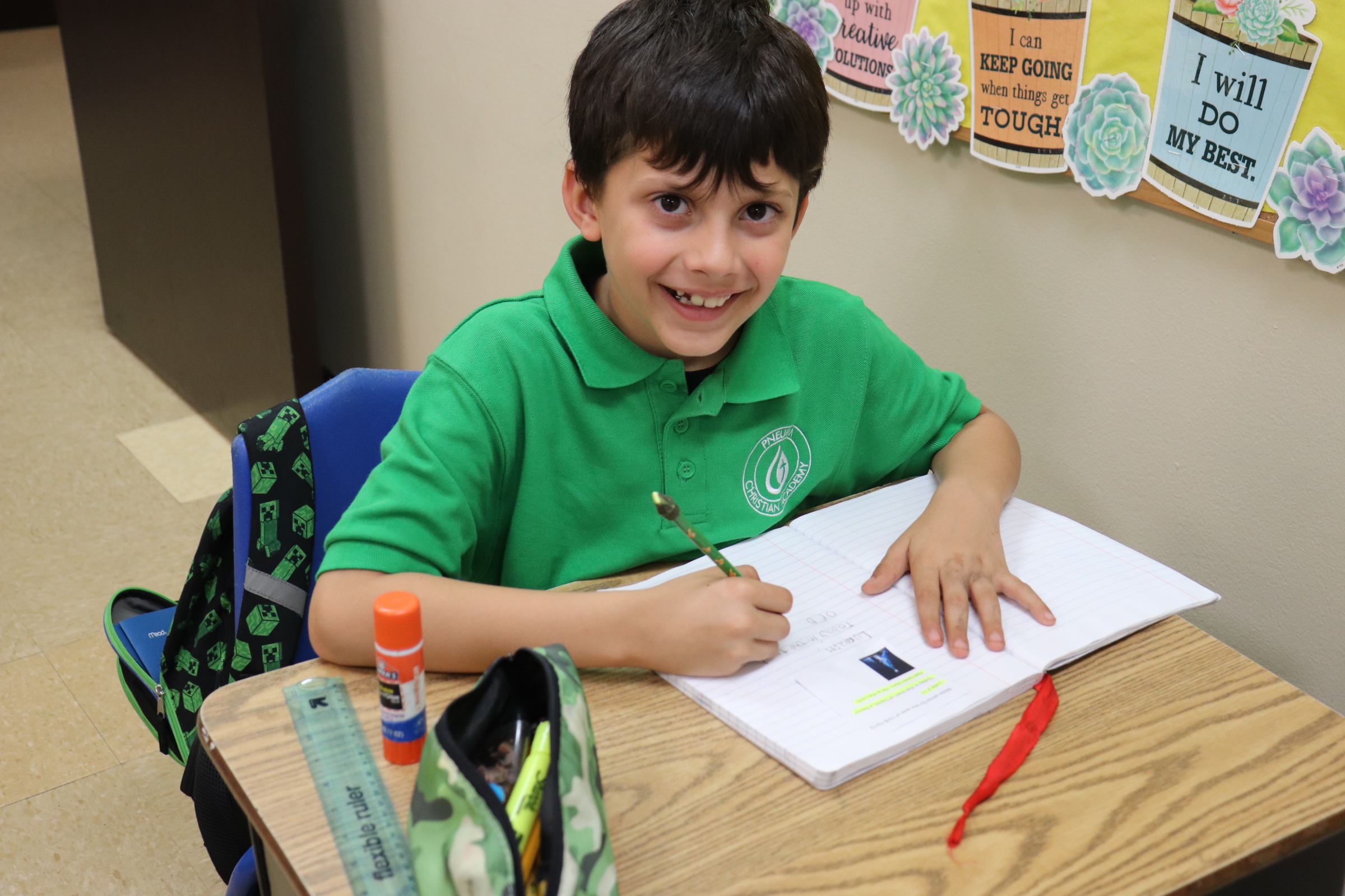 Pneuma elementary student taking a test